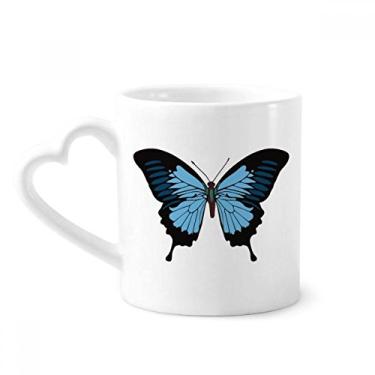 Imagem de Amostra de borboleta em azul escuro caneca café cerâmica copo de coração de vidro