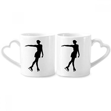 Imagem de Conjunto de canecas de porcelana para casal, padrão esportivo, patinação, inverno, feminino, coração, coração