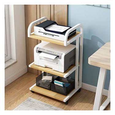 Imagem de KIZQYN Suporte de impressora 3 prateleiras Suporte de carrinho de impressora com rodas Rack de armazenamento multifuncional Organizador de papel para impressora de mesa de casa e escritório (cor: branco-c)
