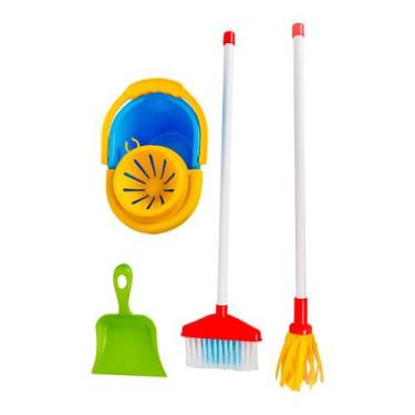 Imagem de Brinquedo Kit De Limpeza Infantil My Cleaning Maral Vassoura-Esfregão-
