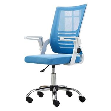 Imagem de cadeira de escritório Encosto Cadeira de malha Cadeira de computador Cadeira giratória Cadeira executiva Assento giratório com apoio de braço Cadeira ergonômica para jogos de escritório (cor: azul)