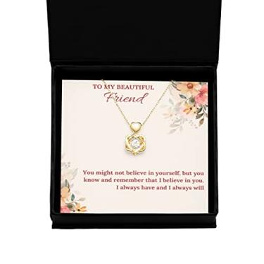 Imagem de SpreadPassion Colar de ouro com nó de coração Believe in Yourself Friend, joia de incentivo, presente para amigos, presentes de incentivo, ideias de presente de joias, quimono personalizado