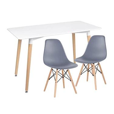 Imagem de Loft7, Mesa de jantar retangular Eames 60 x 120 cm branco + 2 cadeiras Eiffel DSW Cinza escuro