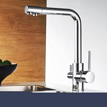 Imagem de Torneiras de cozinha com filtro Torneira misturadora montada no convés Rotação 360 com purificação de água Recursos Torneira misturadora para cozinha, cromada