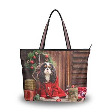 Imagem de Bolsa de ombro My Daily Fashion para mulheres, Cavalier King Charles Spaniel Bolsa de mão de Natal grande, Multicoloured, Large