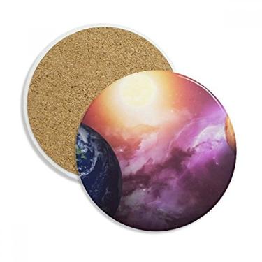 Imagem de Caneca de porta-copos colorida Planeta Terra, vermelha, azul, com proteção de mesa, pedra absorvente