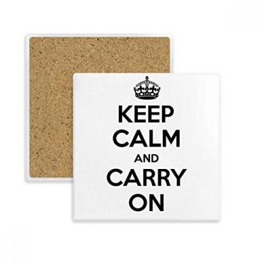 Imagem de Porta-copos quadrados pretos Keep Calm And Carry On com citação "Keep Calm And Carry On" pedra absorvente para bebidas presente 2 peças
