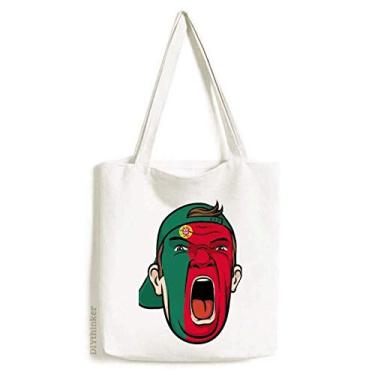 Imagem de Bandeira de Portugal maquiagem facial cabeça gritando chapéu sacola de lona bolsa de compras casual bolsa de mão