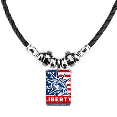 Imagem de DIYthinker Bandeira americana com padrão de estátua da liberdade colar joia Torque pingente de corda de couro
