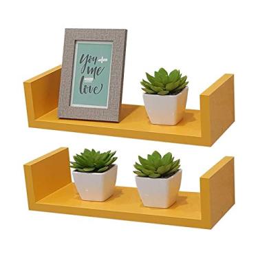 Imagem de Kit 2 Prateleiras U 50 x 10cm Amarela Suporte Invisível