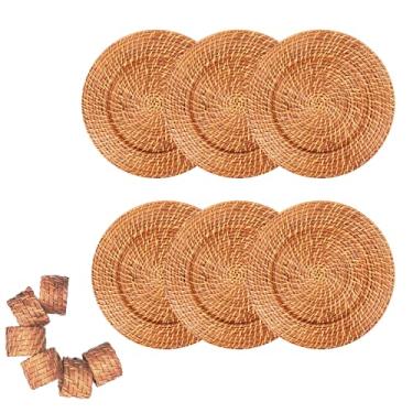 Imagem de Conjunto 06 Sousplats em Rattan e Bambu e 06 Anéis Para Guardanapo Artesanal Rústico Mesa Posta