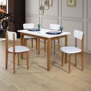 Imagem de Conjunto Mesa De Jantar Base Madeira Maciça Com 4 Cadeiras Elisa Ideal