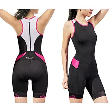 Imagem de Macacão feminino Triathlon-Suit sem mangas – Acolchoado de secagem rápida para corrida, natação, ciclismo, Black/Rose Red, X-Small