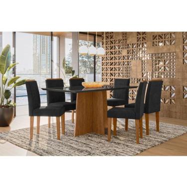 Imagem de Mesa de Jantar Ambiente Anitta 160x90 cm com Vidro Ype Preto e 6 Cadeiras Ana Ype Veludo Preto – New Ceval