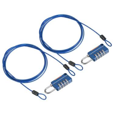Imagem de PATIKIL Cabo de aço de segurança com trava de combinação de 4 dígitos, 2 conjuntos de 2 fios de segurança revestidos, cadeado de laço duplo para bagagem de viagem ao ar livre, azul