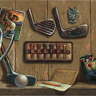 Imagem de CONCORD WALLCOVERINGS ™ Papel de parede Border Retro Pattern Golf Photo Cards Sports for Boy's Room Home Gym, Marrom Vermelho Azul, 3,5 m por 25 cm NV9419B