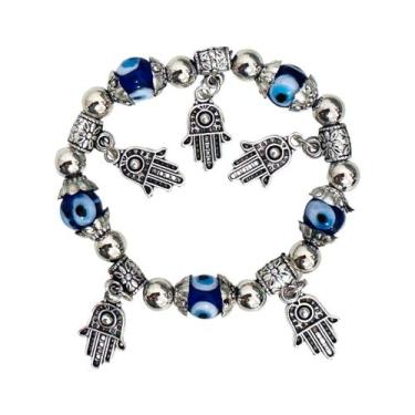 Imagem de Pulseira Olho Grego Mão Hamsá Proteção Mau-Olhado Sorte - Equilíbrio P