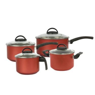 Imagem de Jogo 4 Peças: 1 Leiteira, 1 Caçarola e 2 Panelas Cereja - Panelaço Bra