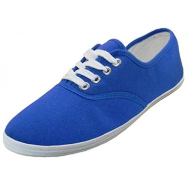 Imagem de Easy USA Tênis feminino Plimsol de lona com cadarço (36, azul royal), Azul royal, 7