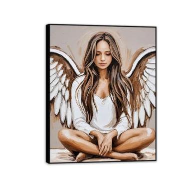Imagem de Pintura de arte de parede com impressão abstrata de asa de anjo, arte abstrata de parede de menina imagens de anjo para decoração de parede 80 x 60 cm (32 x 24 pol), moldura preta