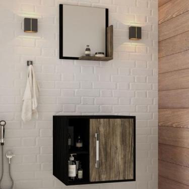 Imagem de Armário de Banheiro Olivia 1 Porta 2 Prateleiras com Espelho Preto ôni