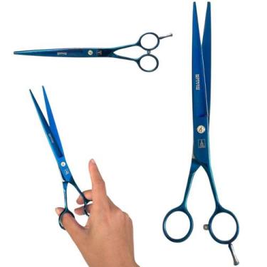 Imagem de Tesoura De Cortar Cabelo Fio navalha Profissional 8.0 Mofashi, Azul