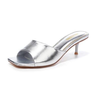 Imagem de LULLASONG Sandálias femininas de salto baixo com salto baixo, 5 cm, salto quadrado, bico aberto, sandálias femininas, Prata, 40