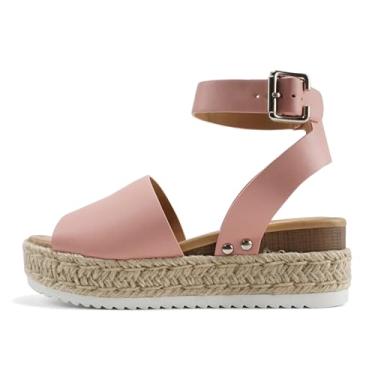 Imagem de Soda Topic Sandália casual com fivela de bico aberto e tira no tornozelo, alpargatas, plataforma plana, Poliuretano rosa claro, 41