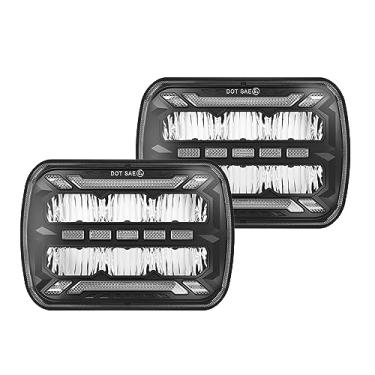 Imagem de CIADAZ Faróis de LED 7x6 5x7 Farol de LED quadrado 1 par com luzes de circulação diurna Turn Signal Light High/Low Beam 4 modos luminosos H4 Plug