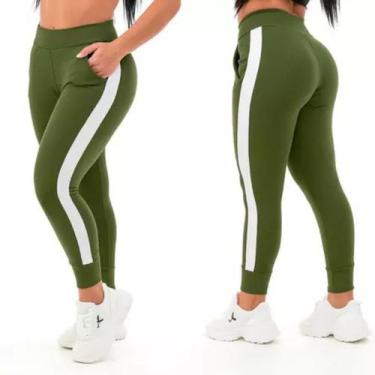 Imagem de Calça Feminina Jogger Com Listras Nas Laterais - Amariti, Verde milita