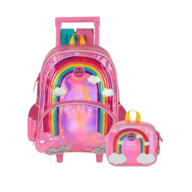 Imagem de Kit Escolar Arco-Íris Mochila Costas Rodas + Lancheira