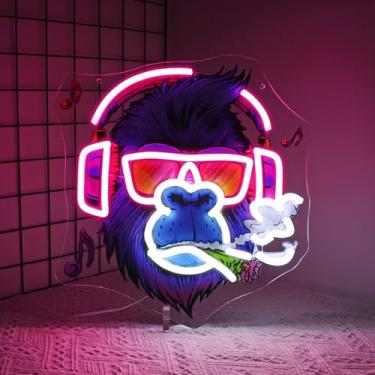 Imagem de Whfobfe Smoking Gorilla - Sinal neon rosa luzes neon led neon sinais de néon para decoração de parede sinais de néon LED alimentados por USB para decoração de quarto