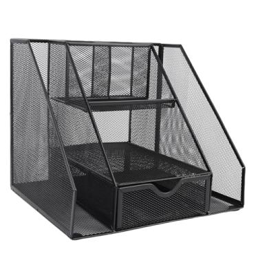 Imagem de Fafeicy Organizador de Mesa de Malha de Metal, Cesta de Armazenamento Vertical de Ferro Com Gaveta, Suporte para Caneta, para Escritório, Casa, Sala de Aula