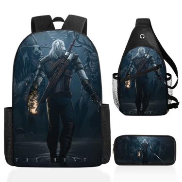 Imagem de Conjunto de mochilas Witchers Anime, 3 peças para mochila escolar infantil