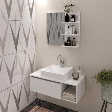 Imagem de Kit Gabinete de Banheiro com Cuba e Espelheira Branco Mármore - Tecno 