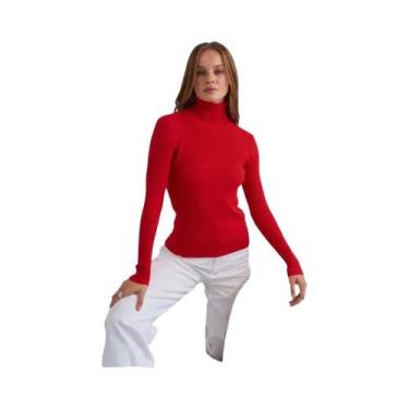 Imagem de Suéter Feminino De Gola Alta Em Malha Macia E Quente, Ajuste Slim, Ver