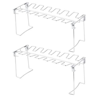 Imagem de MUNEFE Rack para grelha de perna de frango, 2 pacotes de rack para grelha, rack de perna de asa de frango de aço inoxidável, suporte dobrável para forno de churrasco para churrasco