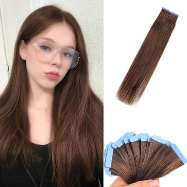 Imagem de Czrleaty Extensões De Cabelo Humano Sem Costura Castanho Claro Com Fita Adesiva Remy 18"