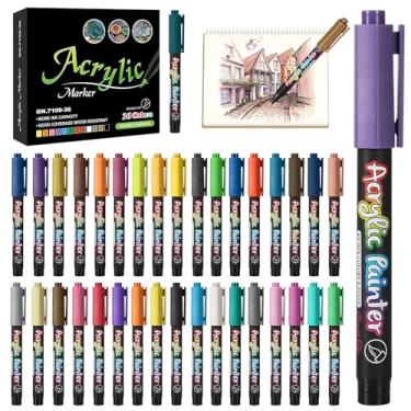 Imagem de Maxmartt Canetas de tinta acrílica de 36 cores, marcadores, canetas de tinta acrílica extrafinas para tela, pintura rupestre, madeira, vidro, metal, cerâmica, pedra, artesanato DIY e materiais de arte