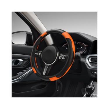 Imagem de DXNQ Capa de volante de carro, capa de volante colorida de couro de fibra de carbono de 38 cm, antiderrapante, elástica, respirável, capa de volante, decoração elegante para a maioria dos carros