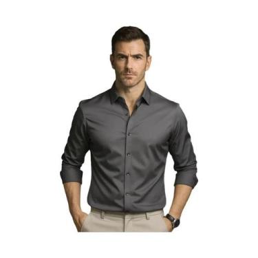 Imagem de Camisa Social Masculina Branca 6XL De Cetim Slim Fit Com Manga Longa E