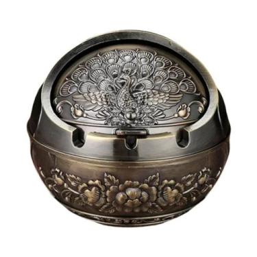 Imagem de Cinzeiro De Metal Retrô Com Tampa, Anti-Cinzas Voadoras E Anti-Fumaça,