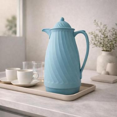 Imagem de Garrafa Térmica Café Chá Azul Turquesa Premium Luxo 900ml PS - Btc