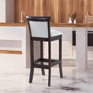 Imagem de Banqueta Alta Estofada com Encosto Mônaco 36 x 100 Cm Madeira Maciça Tabaco Linho Bege Cru L71 - RMI