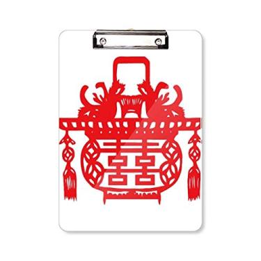 Imagem de Lanterna vermelha chinesa padrão de lótus pasta pasta placa de apoio A4