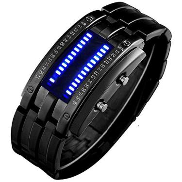 Imagem de Relógio digital masculino de matriz binária, LED azul, clássico, criativo, moderno, banhado de preto, Preto