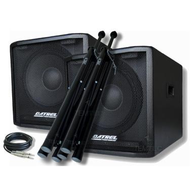 Imagem de KIT CAIXA SUBWOOFER ATIVA E PASSIVA 12" 600W COM TRIPÉS