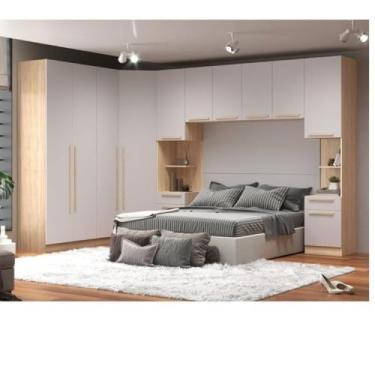 Imagem de Quarto Modulado 3 Guarda Roupas 2 Mesas de Cabeceira 1 Módulo Ponte Aéreo San Diego Aveiro Oak/cinza Urbano