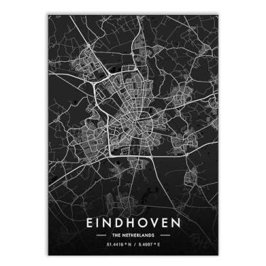 Imagem de Placa Decorativa A2 Mapa Eindhoven Holanda Black Decoração Poster