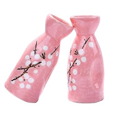 Imagem de Whitenesser Conjunto de 2 garrafas de saquê japonês, pote de saquê de porcelana rosa